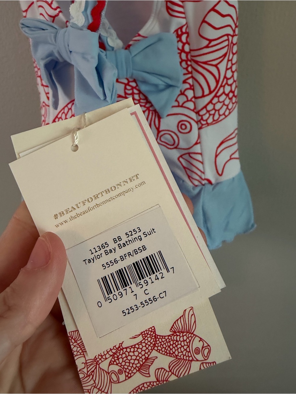 The Beaufort Bonnet x Dorothy Draper Red Fish Print Ruffle One-Piece Swimsuit - Picture 3 of 4